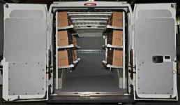 Fold-away shelves loaded with cargo