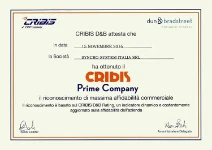 The Cribis Prime Company certificate awarded to Francom S.p.A., parent company of the Syncro Group