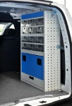 Van set-up with transparent pull-out drawers