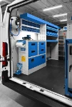 02_The work bench, drawers, shelves and transparent containers on the left of the Fiat Ducato