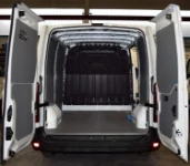 A plywood floor liner and steel bodywork liners in a Movano