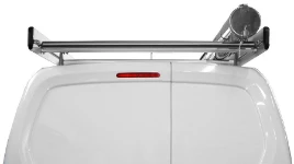 A roof rack with a pipe carrier on a Peugeot Partner