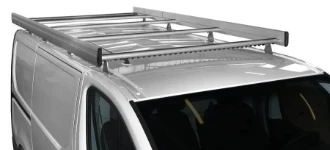 A roof rack with rear roller and side fences on a 2014 Trafic