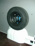 A spare wheel in a van