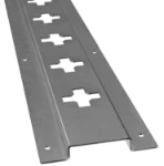 A steel rail with cross-shaped holes