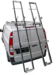 A two-slide pivoting ladder rack on a Mercedes Vito