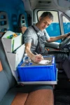 An organiser in a cab