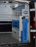 Cabinets of transparent containers in the construction company’s Talento