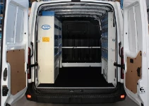 Racking in a van used by door and gate installers