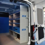 04_Shelves, drawers, and floor-level compartments with lift-and-rotate doors in the Transit