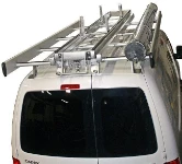 A ladder rack with a pipe carrier on a Caddy