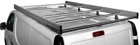 A roof rack with rear roller and side fences on a Trafic