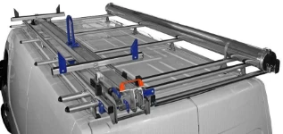 A singe slide ladder rack and a stainless-steel pipe carrier on a Master