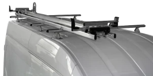 A single-slide ladder rack on a Ford Transit