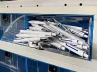 A wide, 180 mm high transparent container for van racking