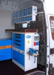 A work bench in a van operated by an airport maintenance service