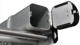 An aluminium pipe carrier with the door open