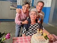 Maria Menon with her daughter Bibiana and Roberto 