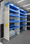 Steel shelving in a van