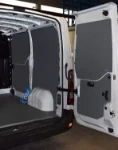 The floor and interior liners on the right of the van