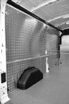 The Transit’s plywood floor liner and aluminium tread plate bodywork liners