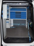 Shelves and drawers in a 2016 Jumpy seen through the side door