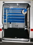 Shelving in a commercial vehicle used by solar heating engineers