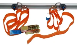 Straps with hooks attached to rings on a slider bar