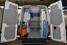 The Sprinter’s racking system with a compressor on the left