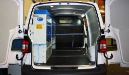 Transporter Volkswagen transformed into a mobile workshop